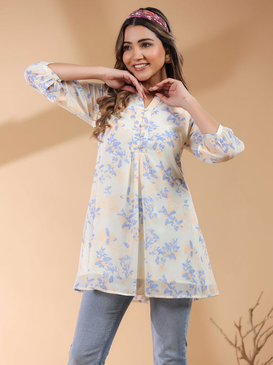 Janasya Light Georgette Floral A-Line Tunic | Swadesiicart