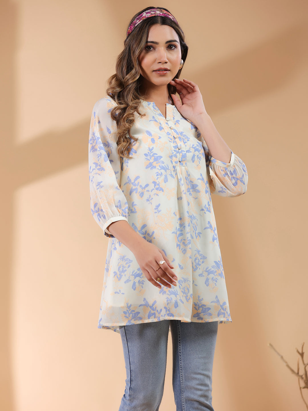 Janasya Light Georgette Floral A-Line Tunic | Swadesiicart