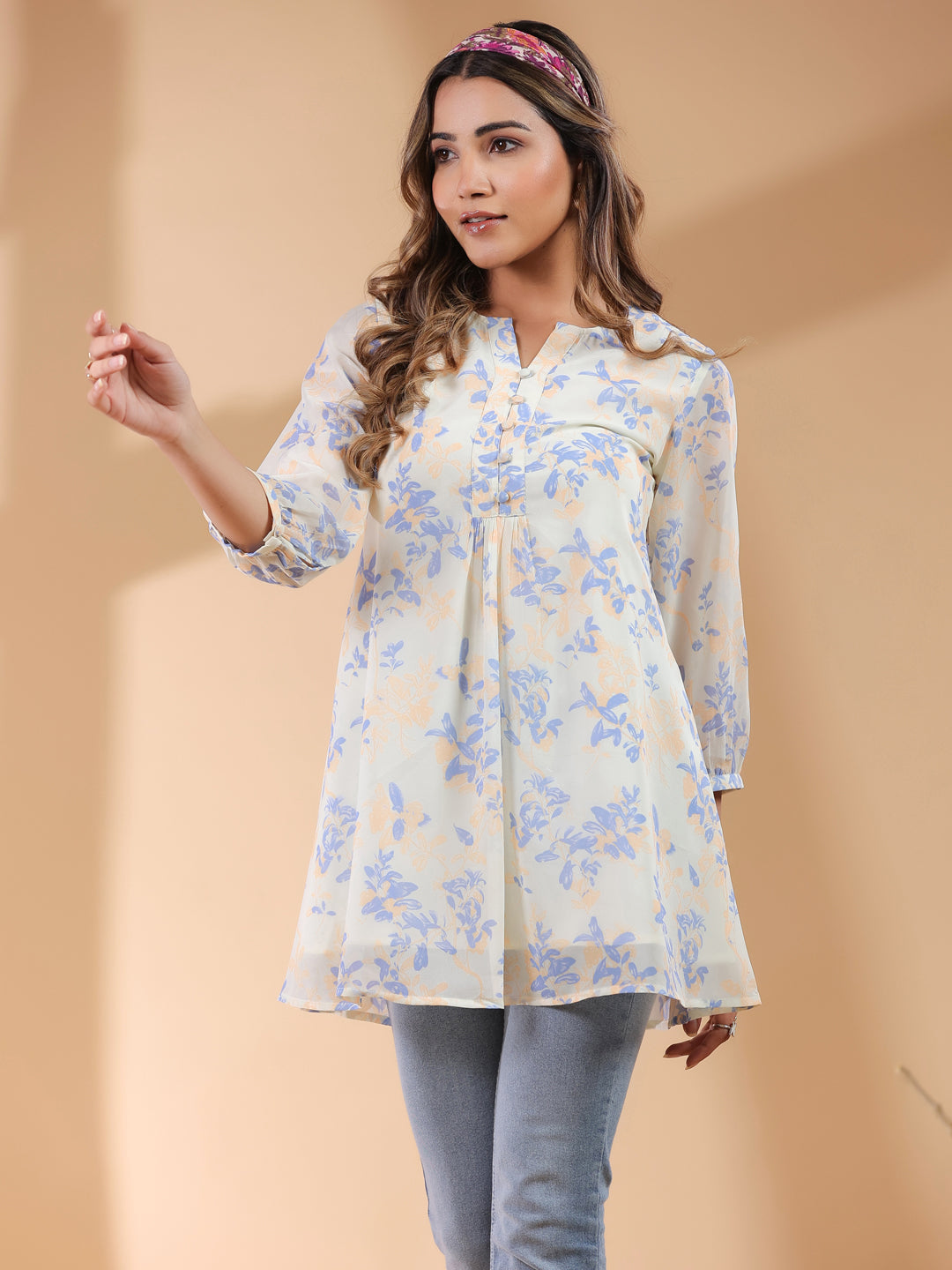 Janasya Light Georgette Floral A-Line Tunic | Swadesiicart