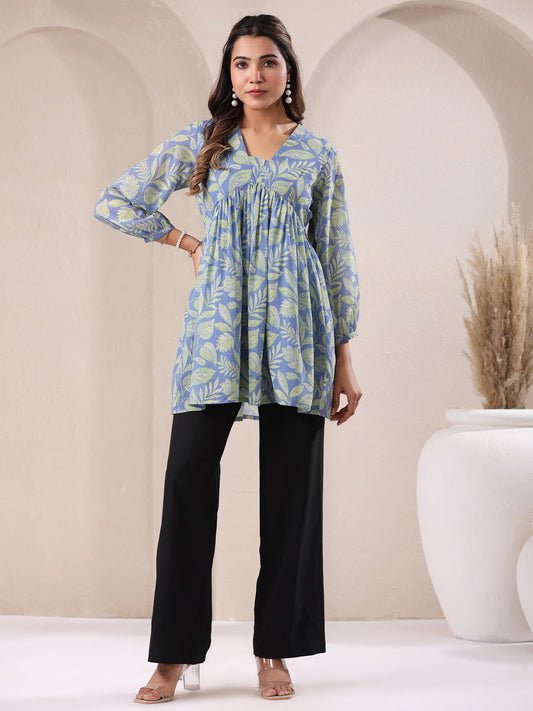 Janasya Bright Georgette Tropical A-Line Tunic | Swadesiicart