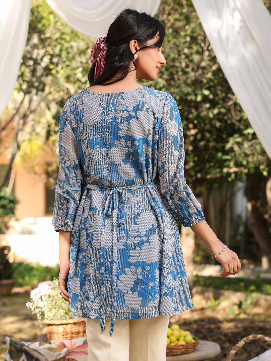 Janasya Bright Georgette Floral A-Line Tunic | Swadesiicart