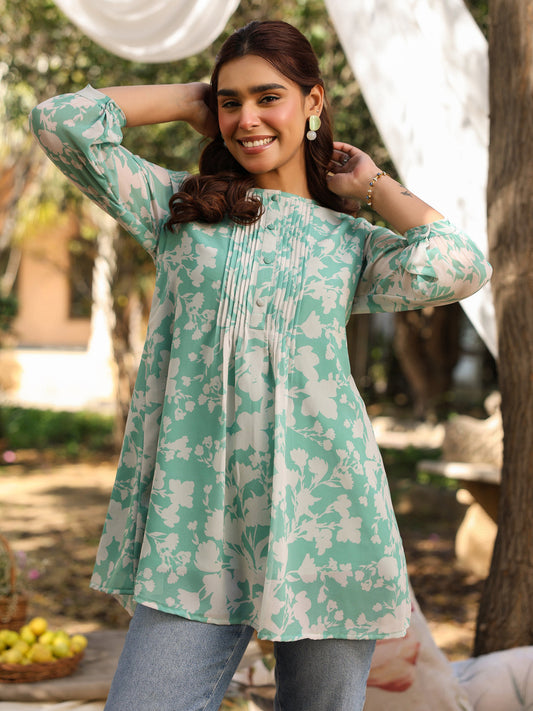 Janasya Light Georgette Floral Straight Tunic | Swadesiicart