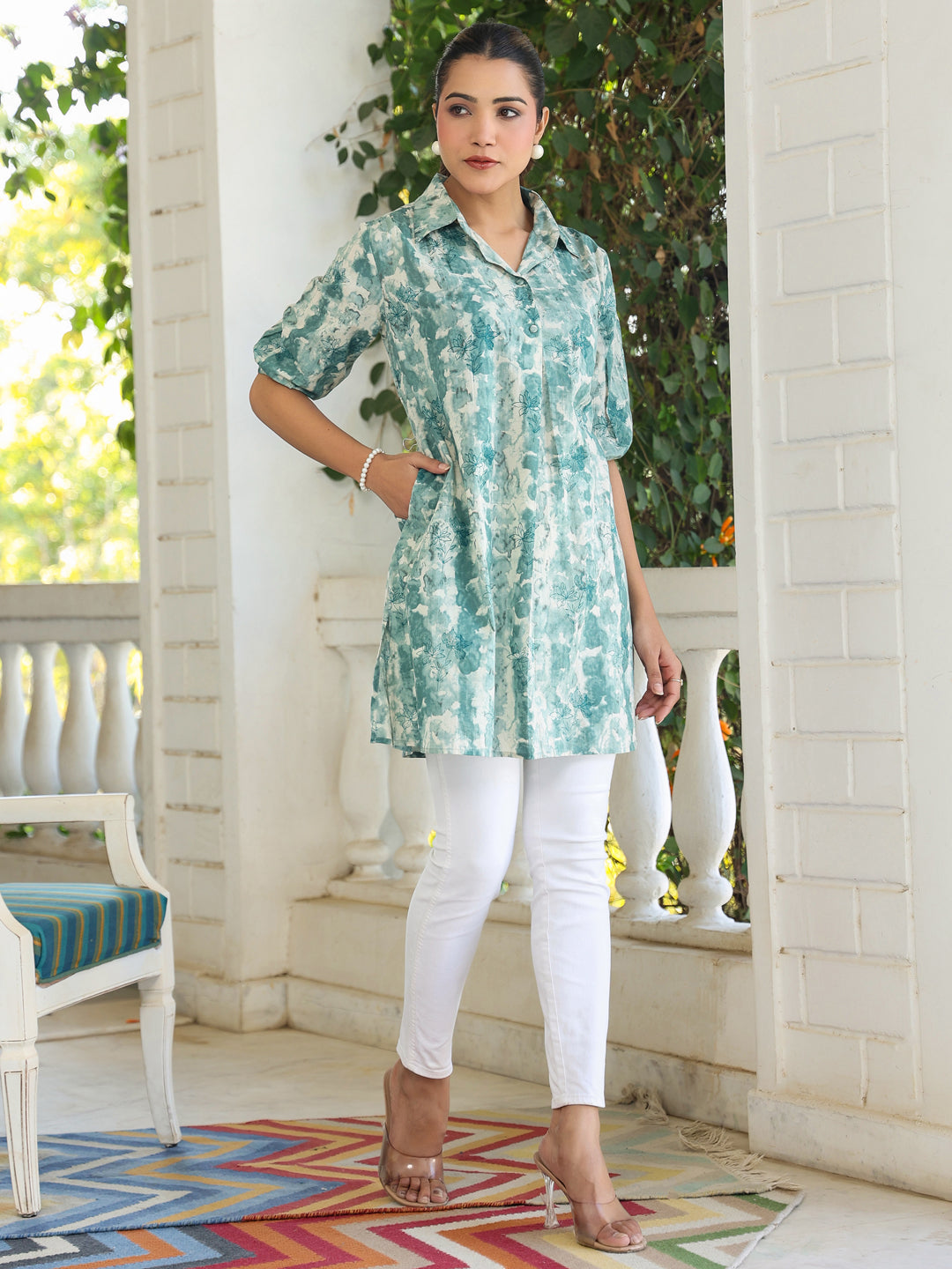 Janasya Dark Cotton Tie & dye Straight Tunic | Swadesiicart
