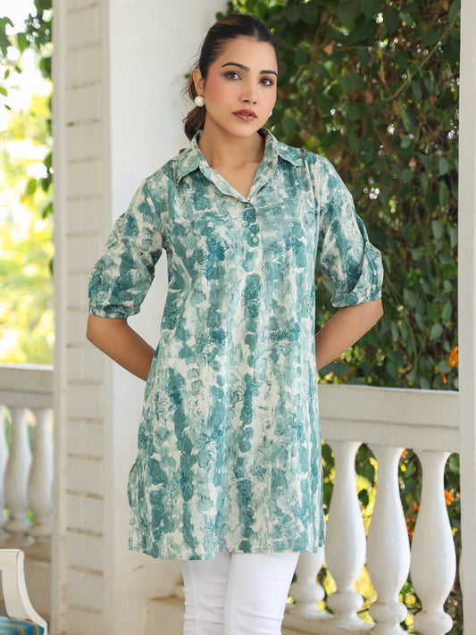 Janasya Dark Cotton Tie & dye Straight Tunic | Swadesiicart