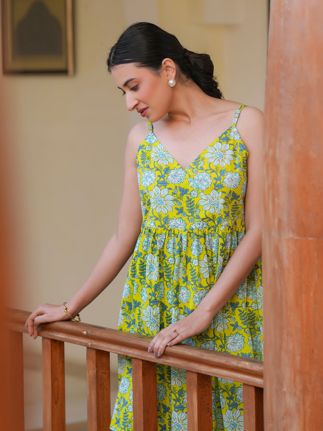 Janasya Bright Cotton Floral A-Line Tunic | Swadesiicart