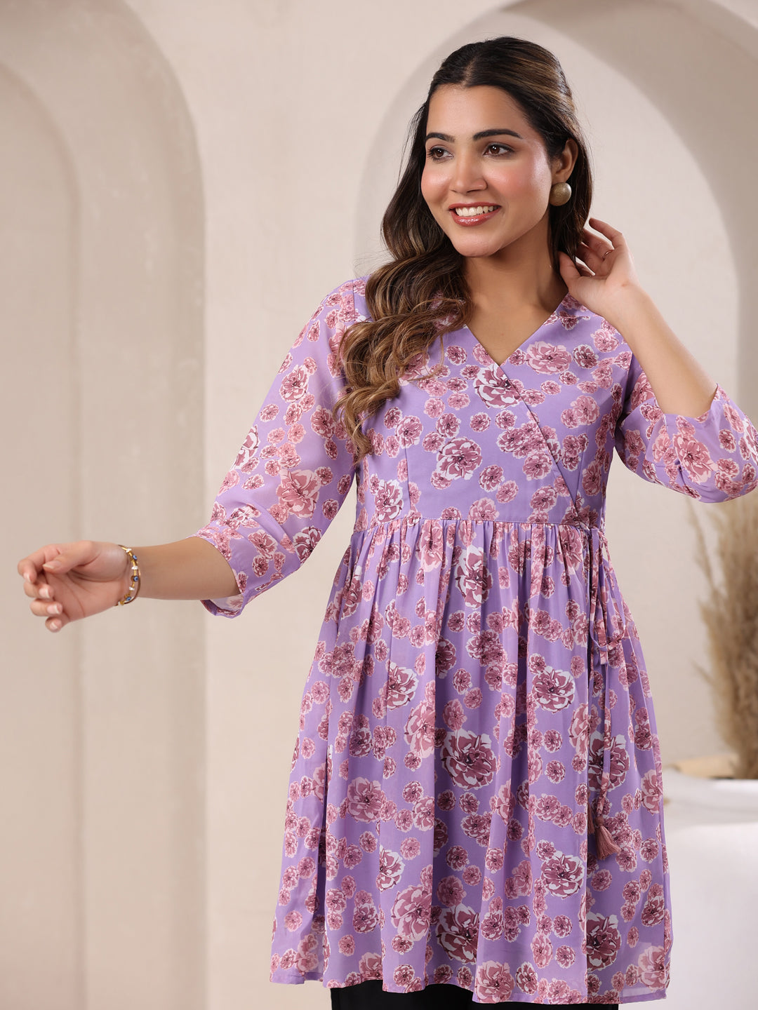 Janasya Bright Georgette Floral A-Line Tunic | Swadesiicart