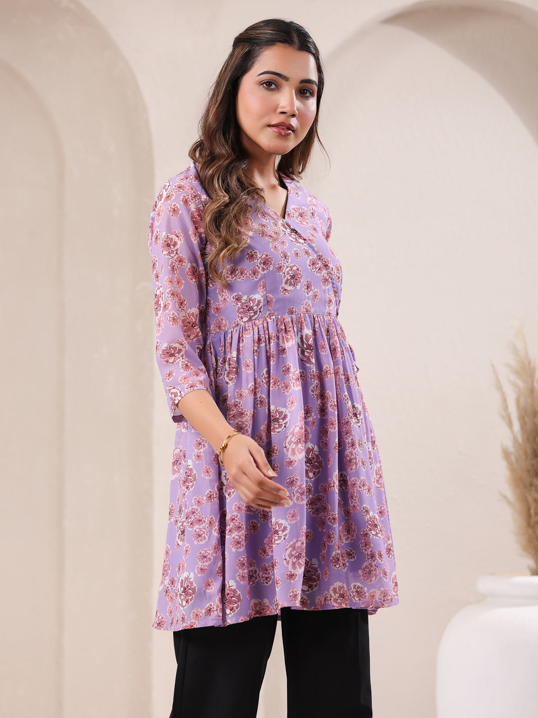 Janasya Bright Georgette Floral A-Line Tunic | Swadesiicart