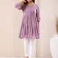 Janasya Dark Dobby Chiffon Self Design Tiered Tunic | Swadesiicart