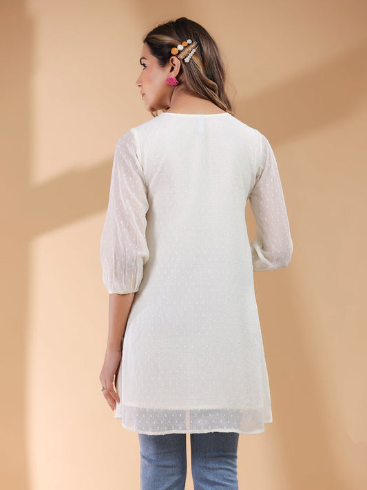 Janasya Light Dobby Chiffon Self Design A-Line Tunic | Swadesiicart