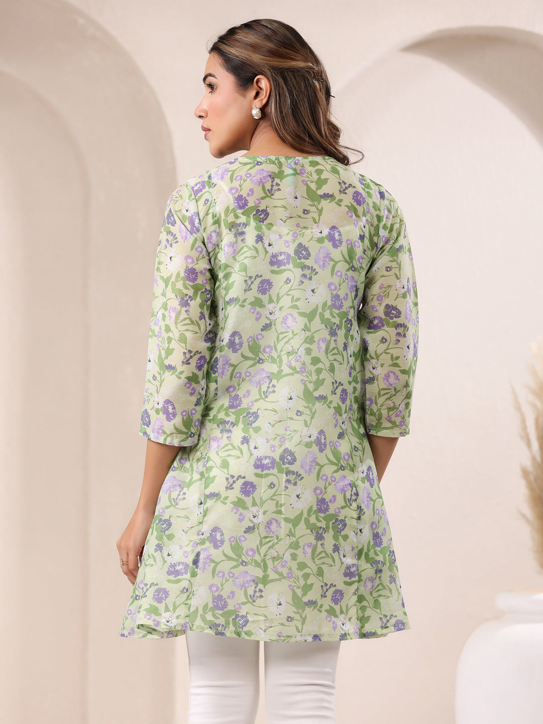 Janasya Light Silk Blend Floral A-Line Tunic | Swadesiicart