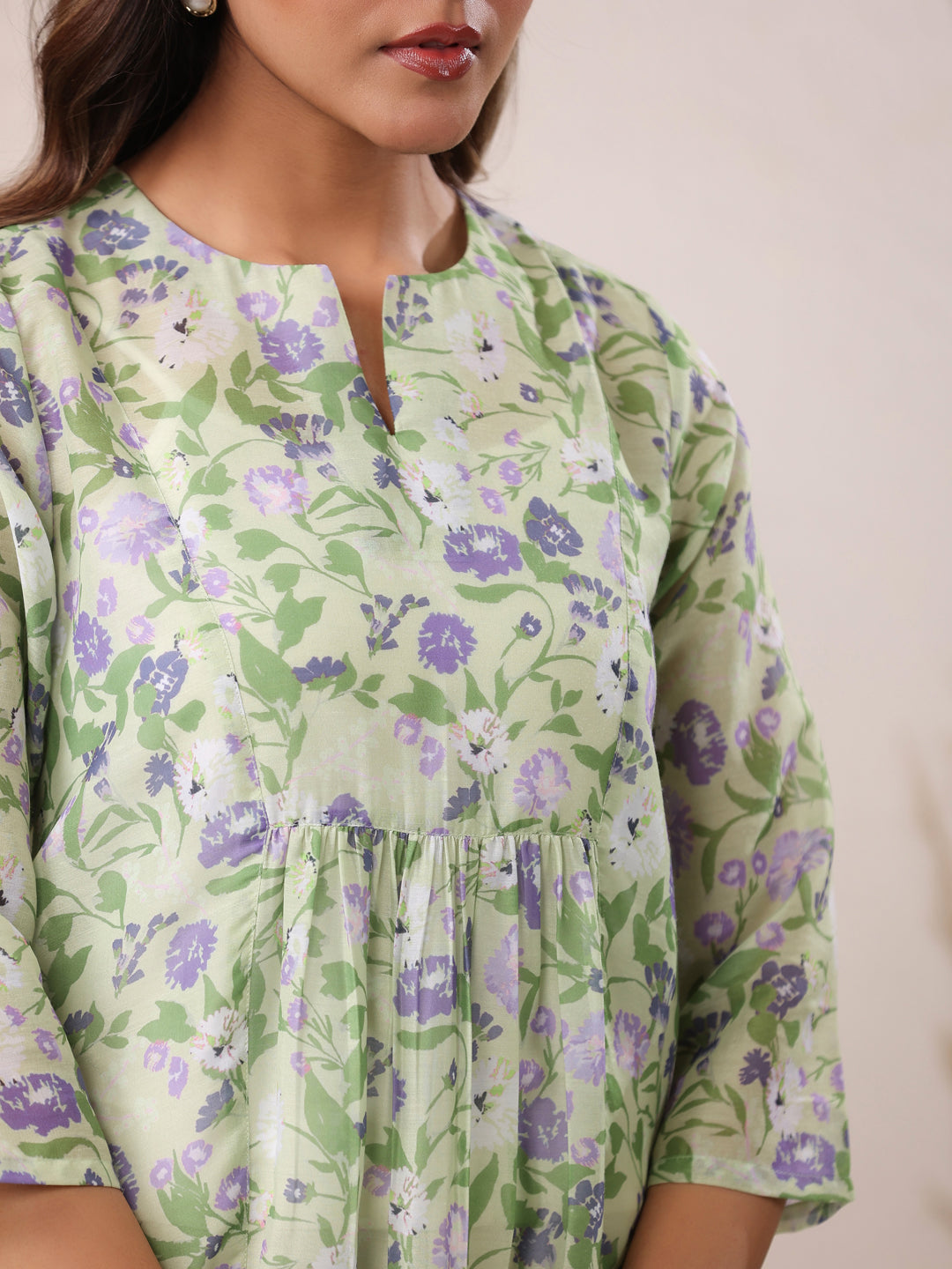 Janasya Light Silk Blend Floral A-Line Tunic | Swadesiicart