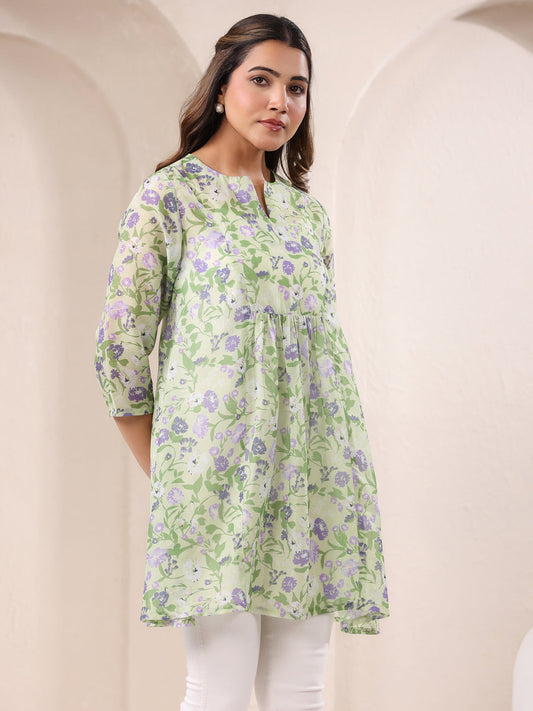 Janasya Light Silk Blend Floral A-Line Tunic | Swadesiicart