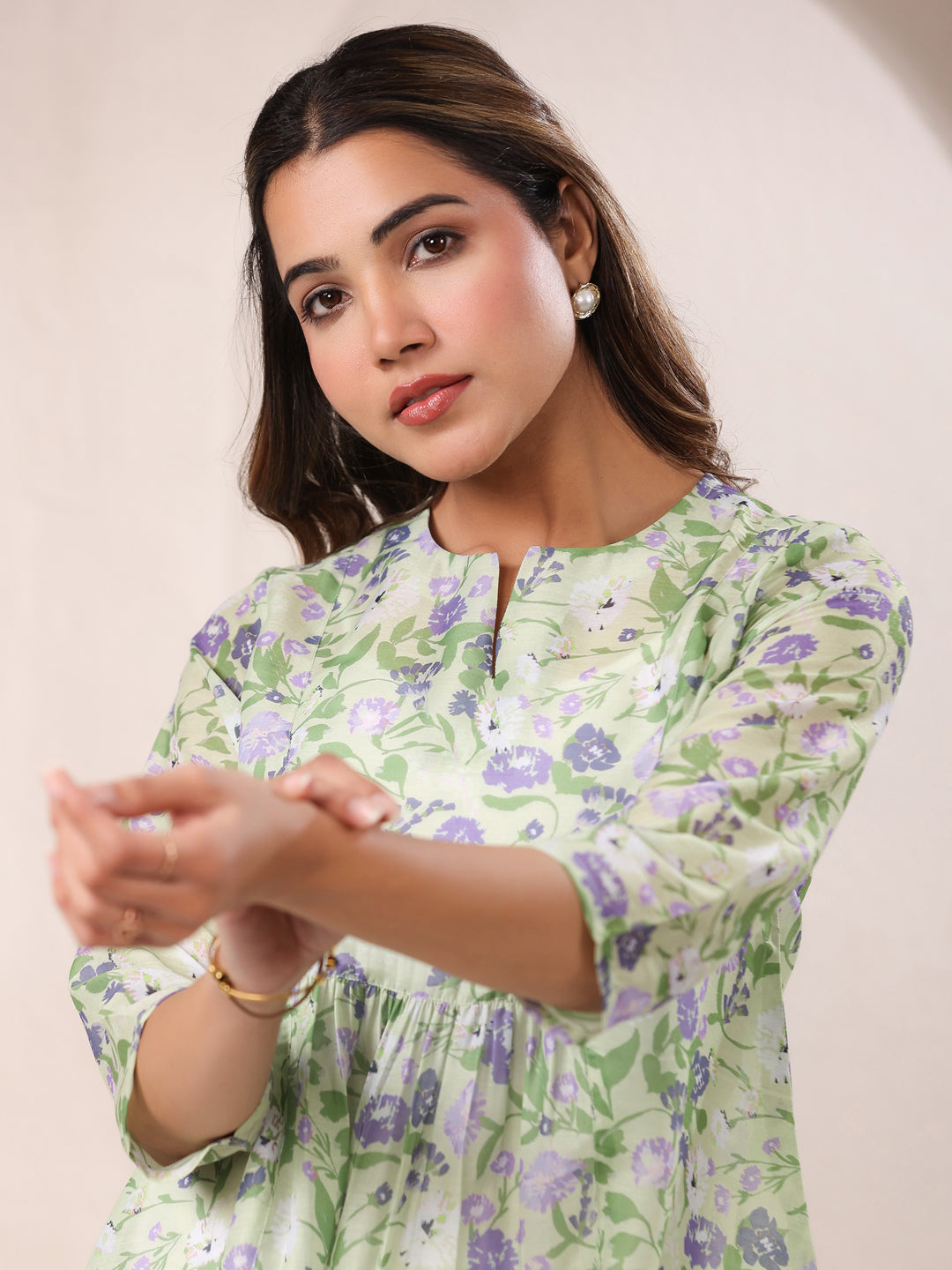 Janasya Light Silk Blend Floral A-Line Tunic | Swadesiicart