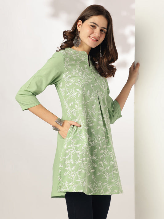 Janasya Light Cotton Embroidered A-Line Tunic | Swadesiicart