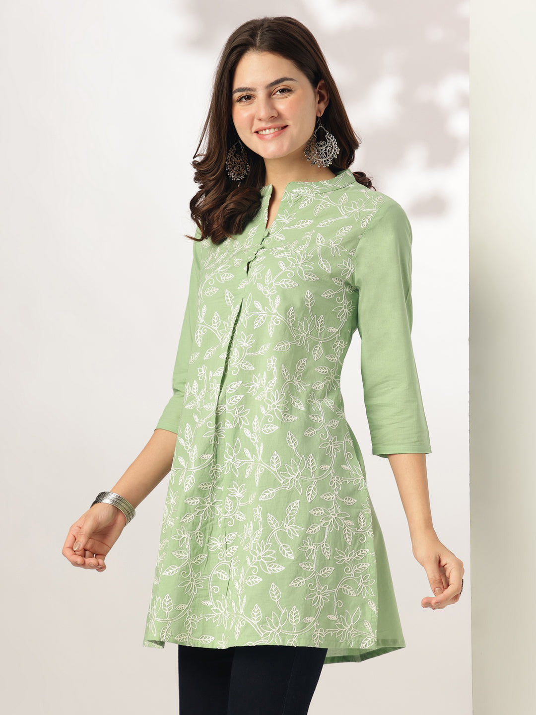 Janasya Light Cotton Embroidered A-Line Tunic | Swadesiicart
