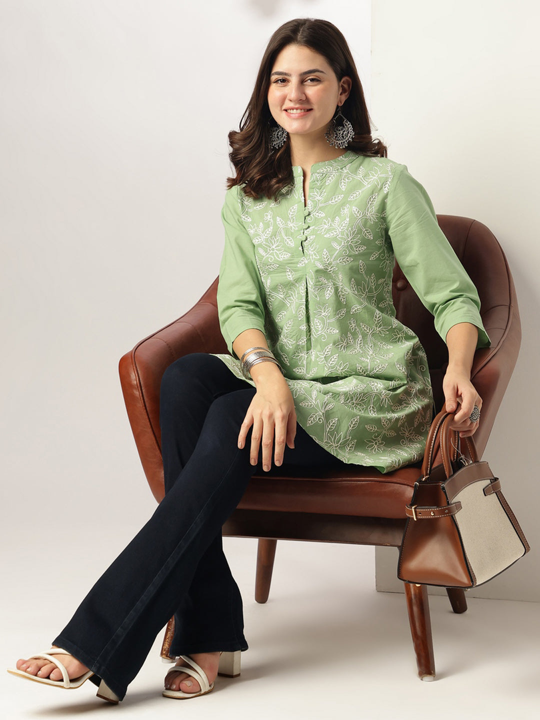 Janasya Light Cotton Embroidered A-Line Tunic | Swadesiicart