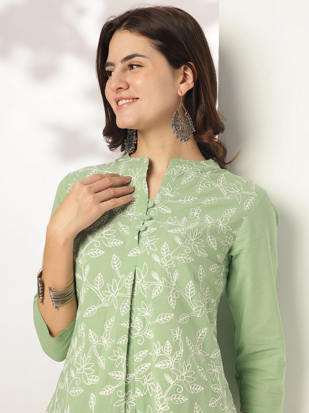 Janasya Light Cotton Embroidered A-Line Tunic | Swadesiicart