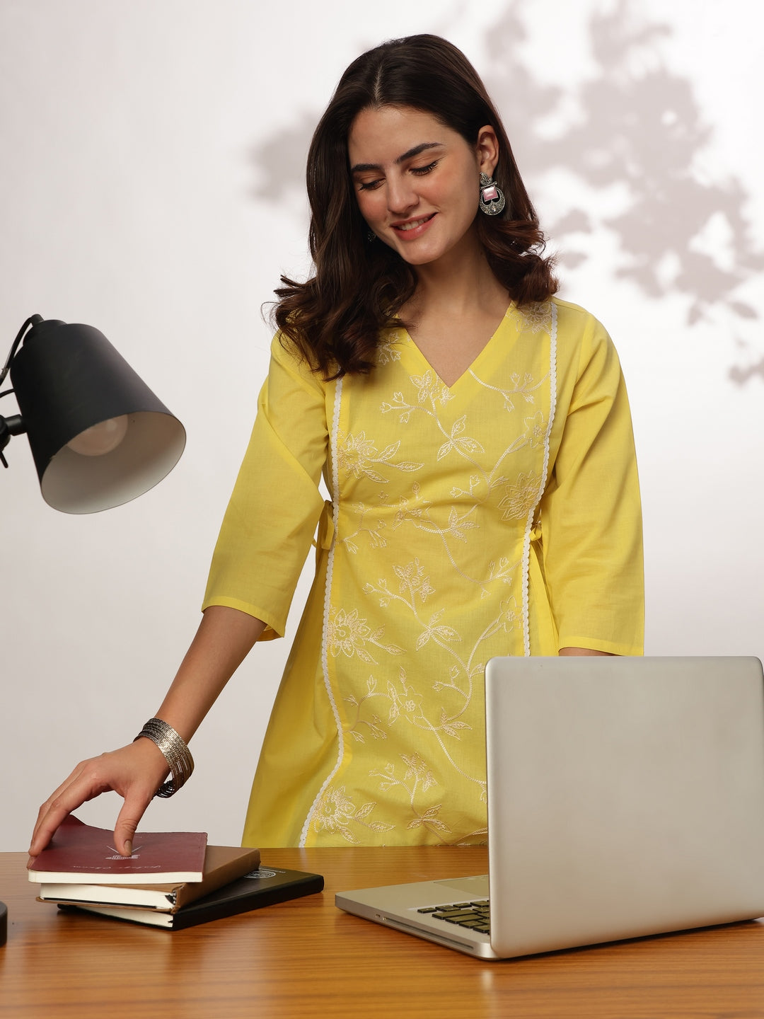 Janasya Bright Cotton Embroidered A-Line Tunic | Swadesiicart