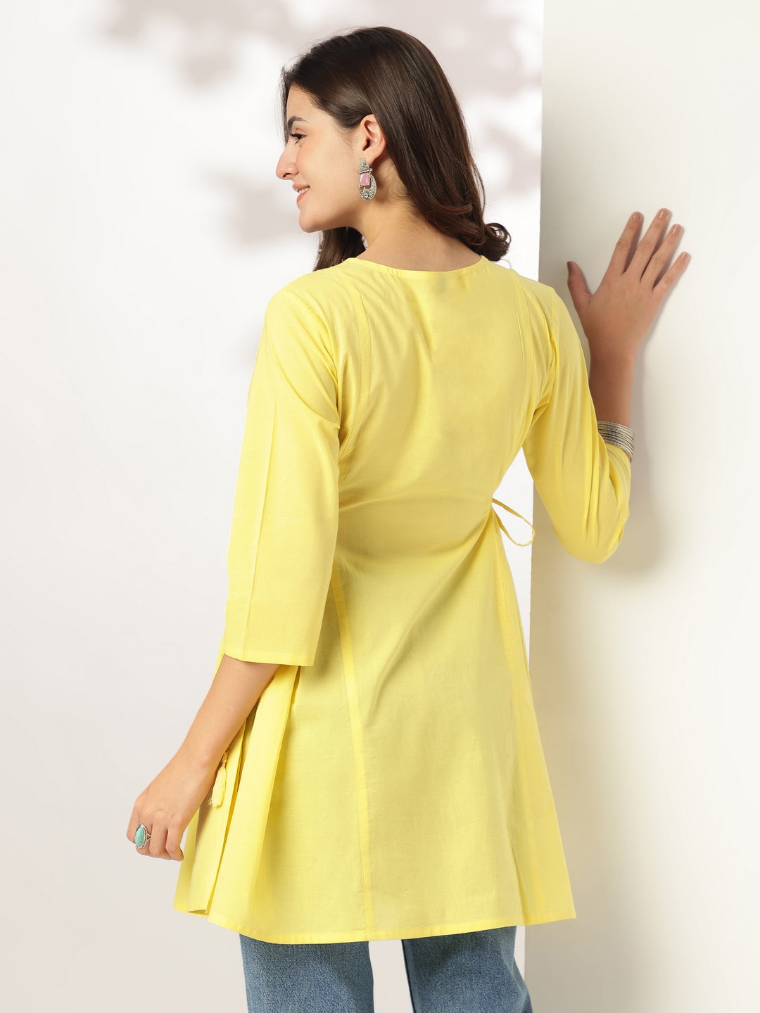 Janasya Bright Cotton Embroidered A-Line Tunic | Swadesiicart