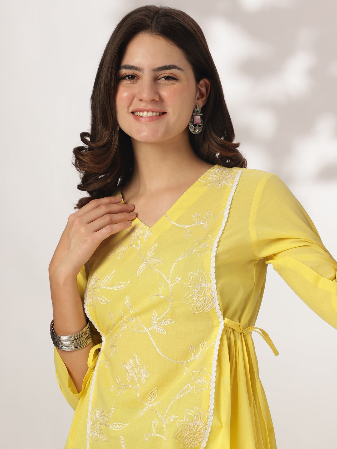 Janasya Bright Cotton Embroidered A-Line Tunic | Swadesiicart