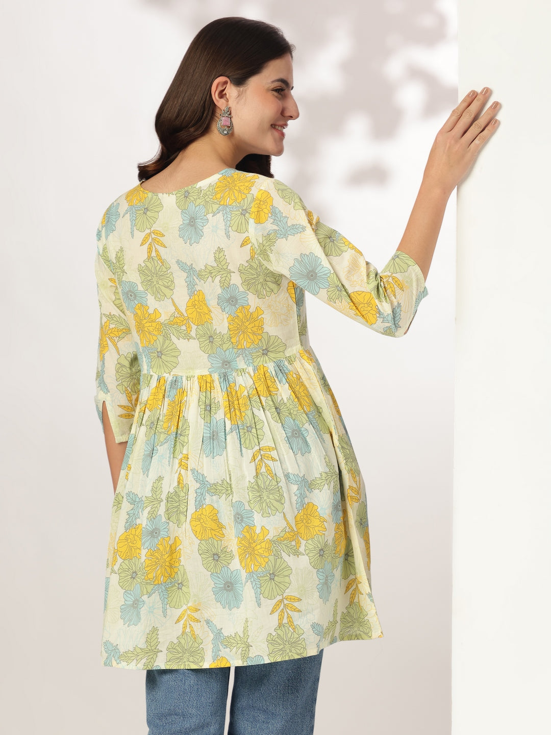 Janasya Light Cotton Floral A-Line Tunic | Swadesiicart