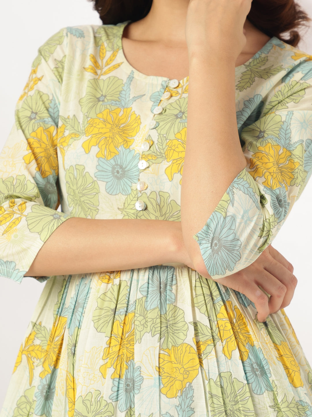 Janasya Light Cotton Floral A-Line Tunic | Swadesiicart