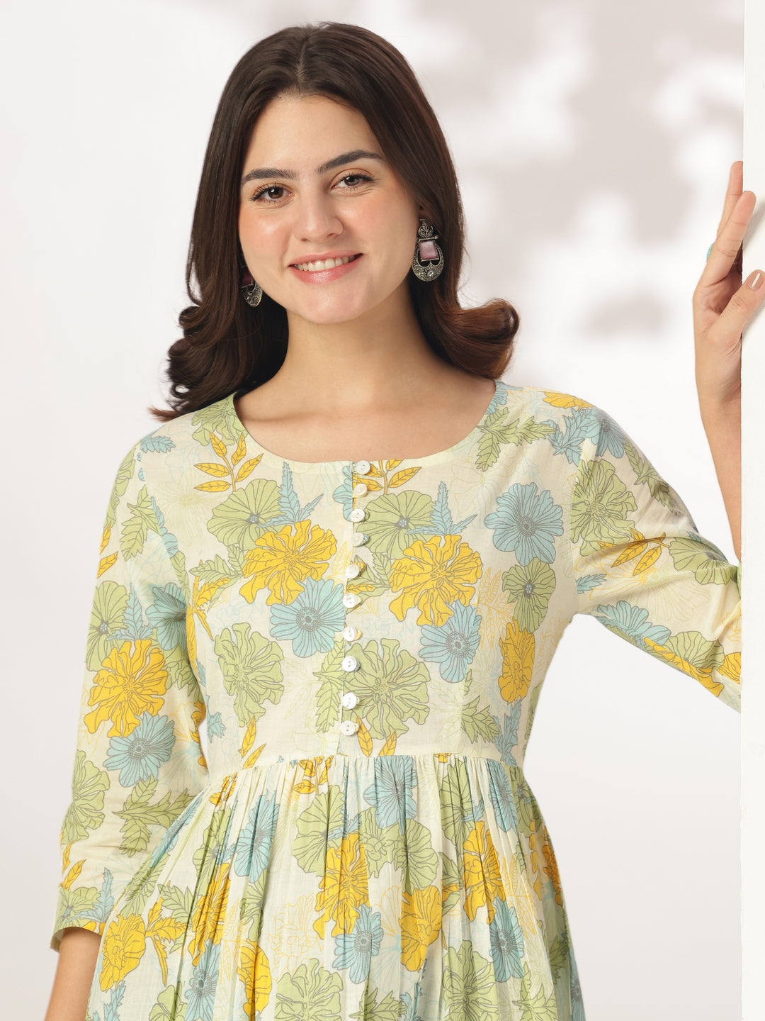Janasya Light Cotton Floral A-Line Tunic | Swadesiicart