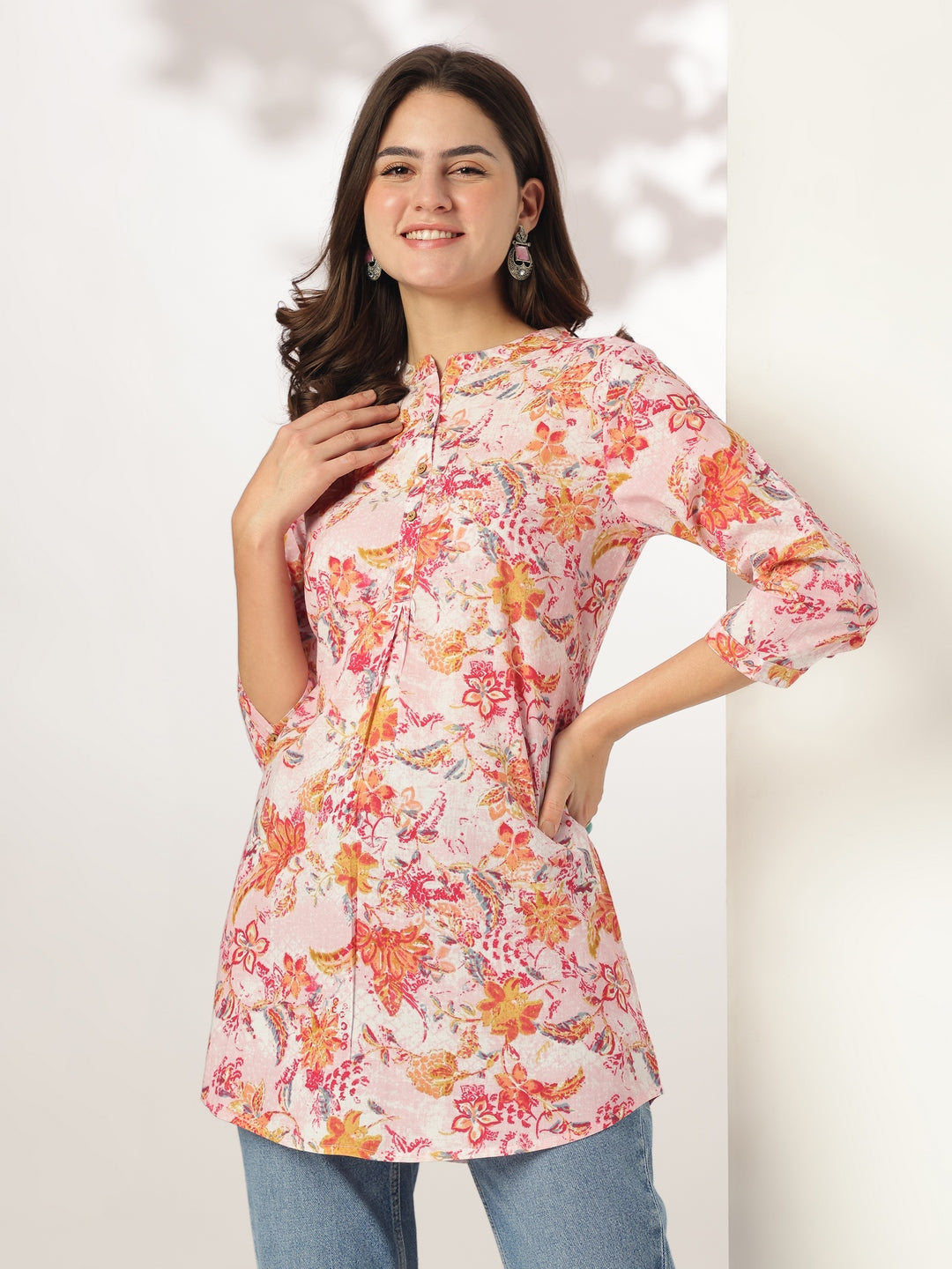 Janasya Light Cotton Floral Straight Tunic | Swadesiicart