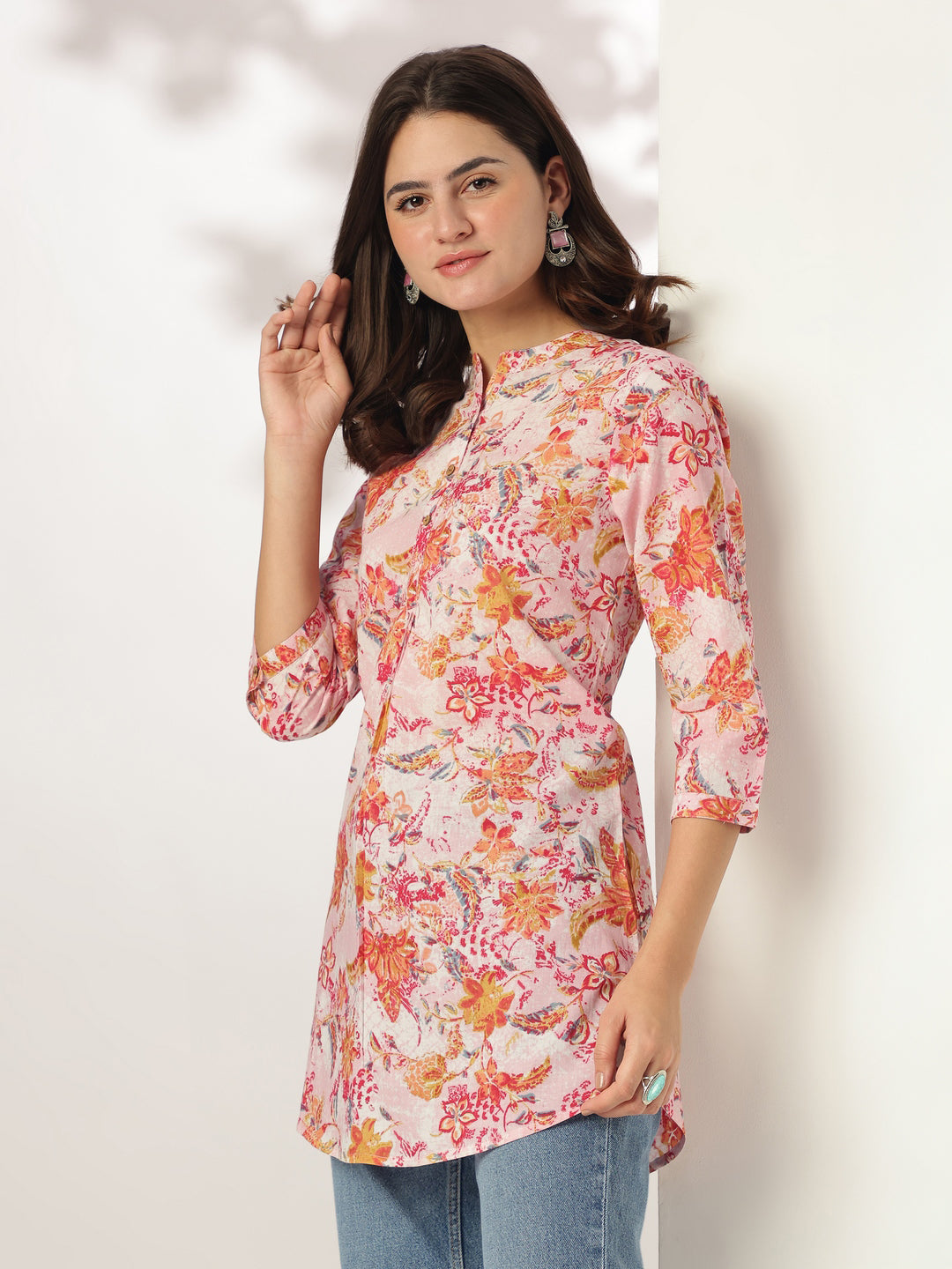 Janasya Light Cotton Floral Straight Tunic | Swadesiicart