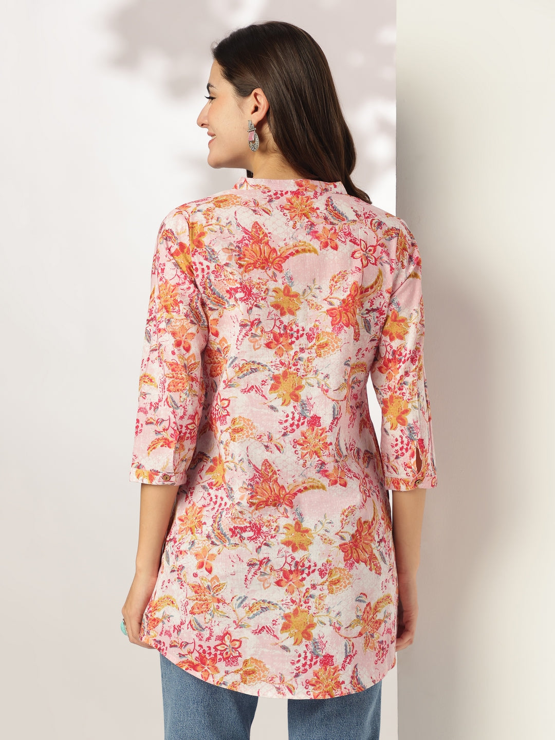 Janasya Light Cotton Floral Straight Tunic | Swadesiicart