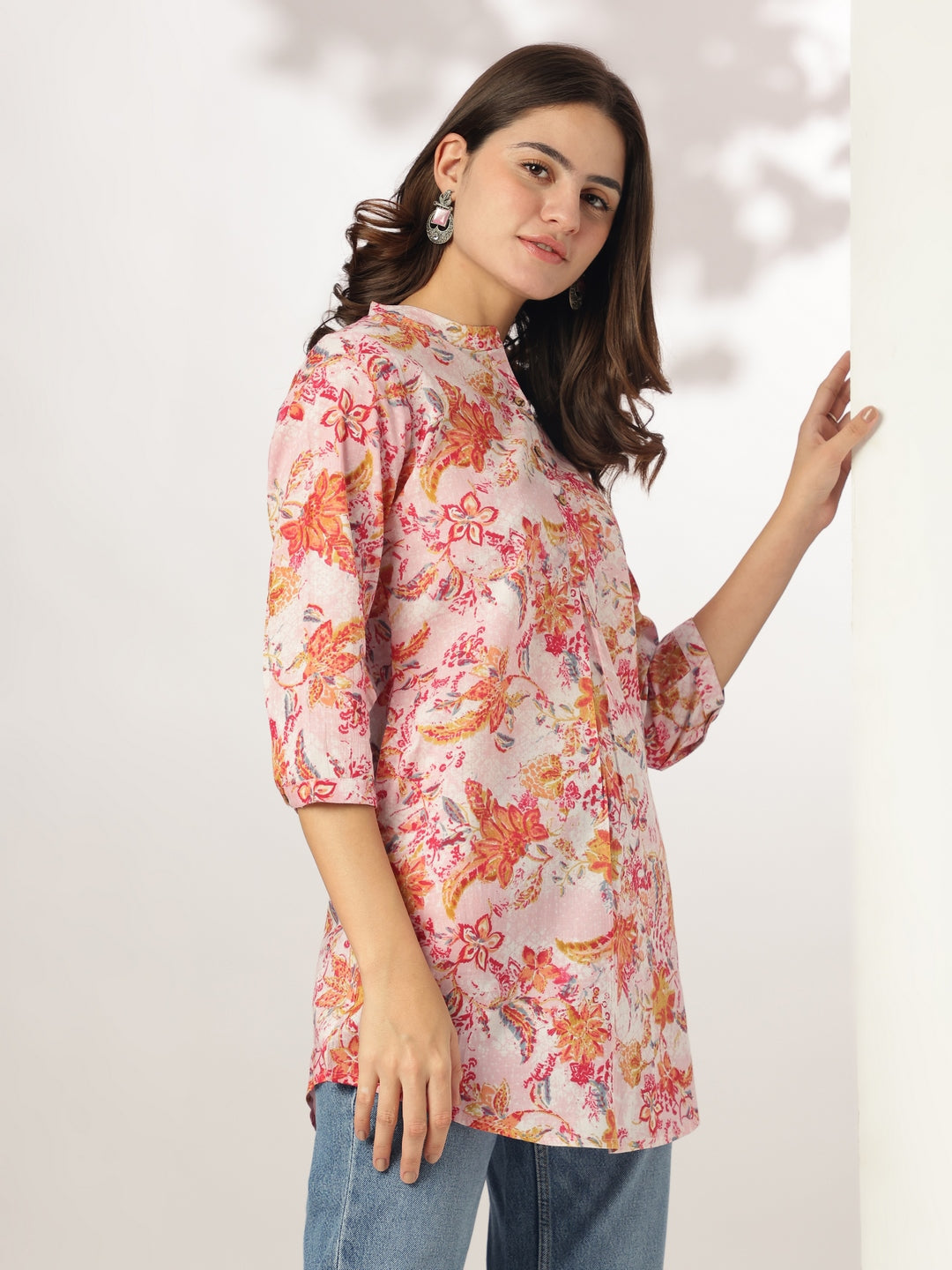 Janasya Light Cotton Floral Straight Tunic | Swadesiicart