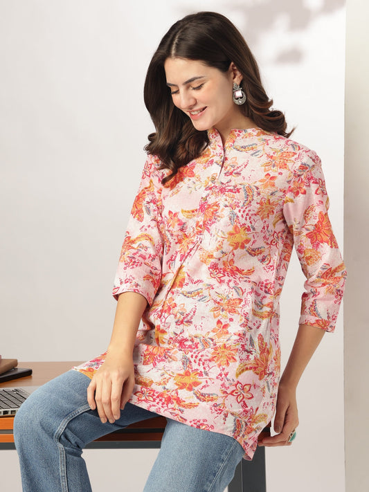 Janasya Light Cotton Floral Straight Tunic | Swadesiicart