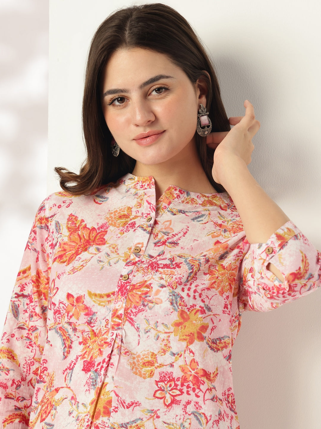 Janasya Light Cotton Floral Straight Tunic | Swadesiicart