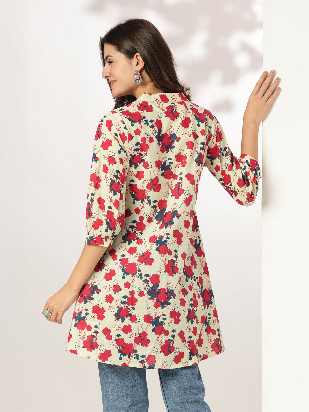 Janasya Light Cotton Floral A-Line Tunic | Swadesiicart