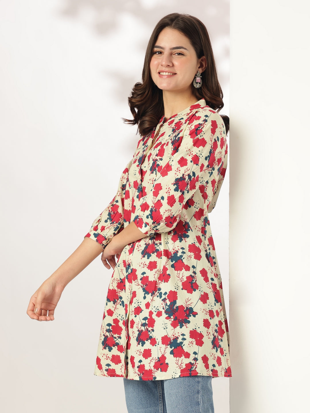 Janasya Light Cotton Floral A-Line Tunic | Swadesiicart