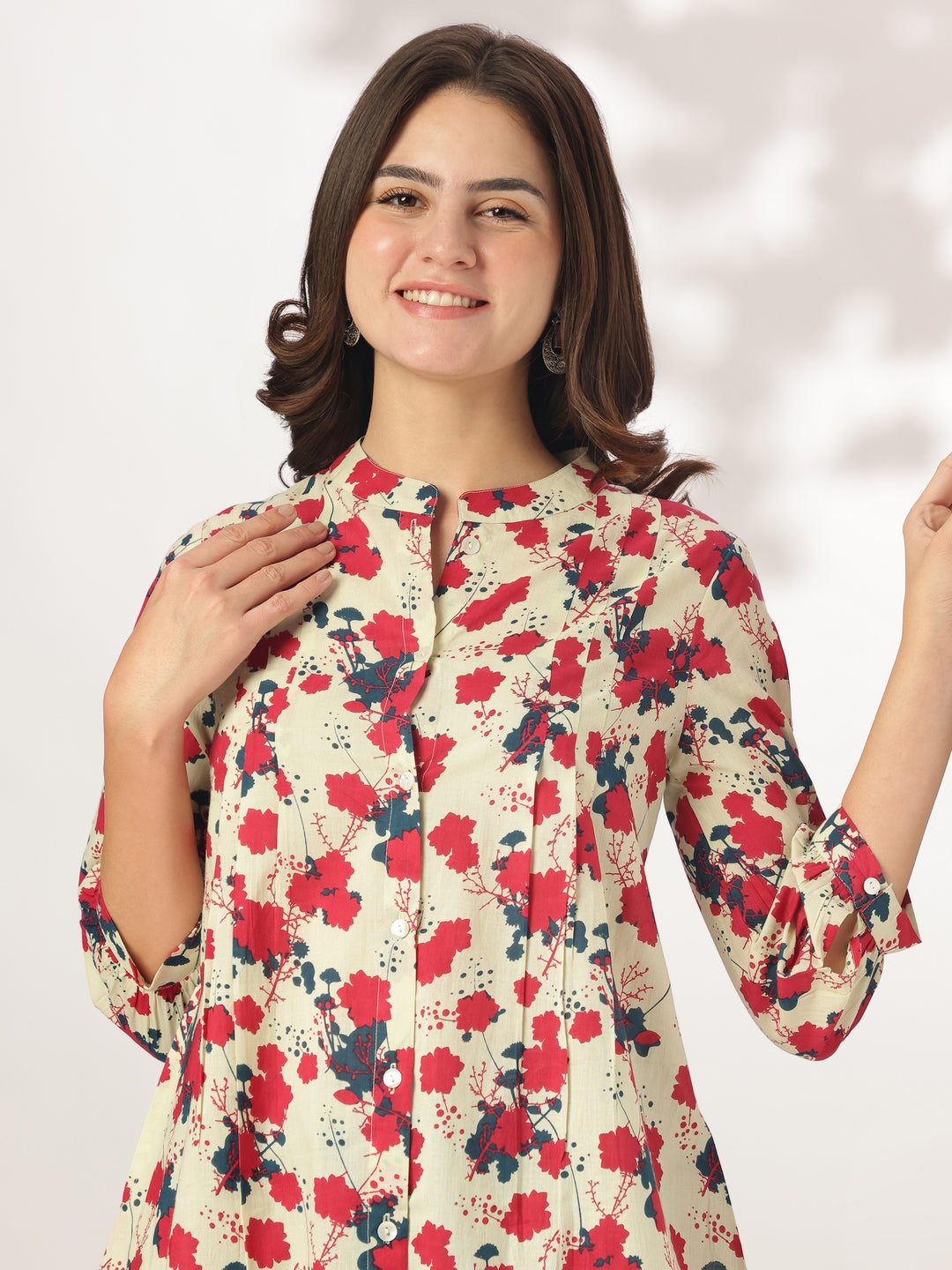 Janasya Light Cotton Floral A-Line Tunic | Swadesiicart
