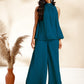 Janasya Dark Chiffon Self Design Gathered Top & Bottom Set | Swadesiicart