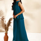 Janasya Dark Chiffon Self Design Gathered Top & Bottom Set | Swadesiicart