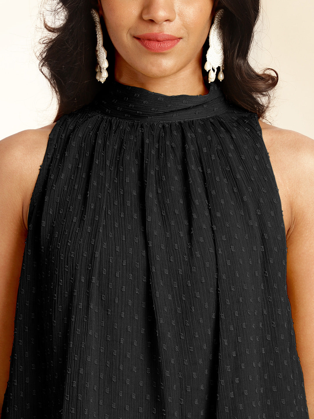 Janasya Black Dobby Chiffon Self Design Co-Ords - Swadesiicart