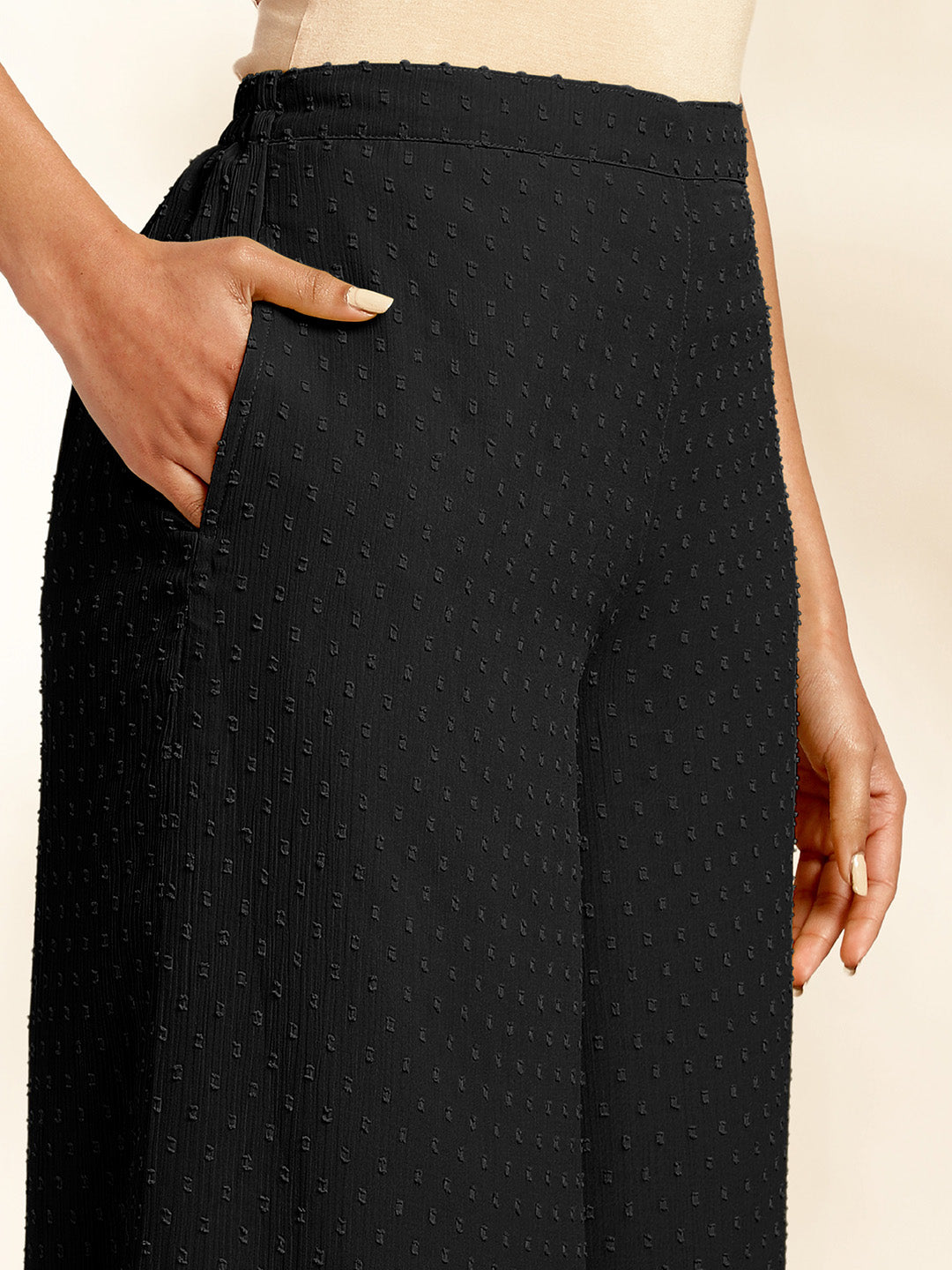Janasya Black Dobby Chiffon Self Design Co-Ords - Swadesiicart