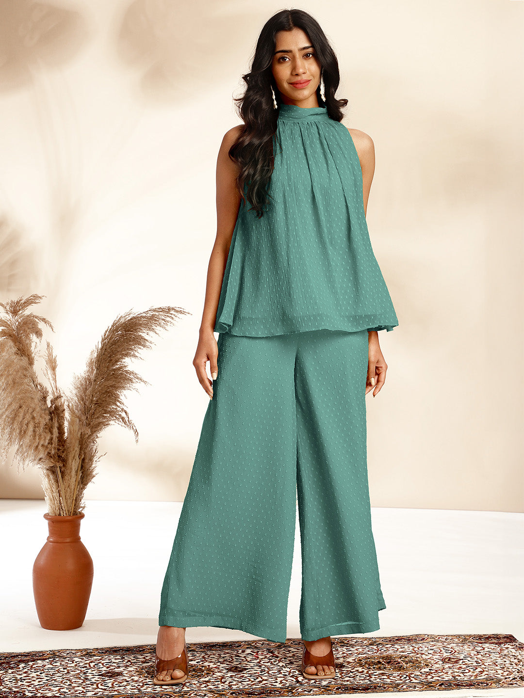 Janasya Sage Dobby Chiffon Self Design Co-Ords - Swadesiicart