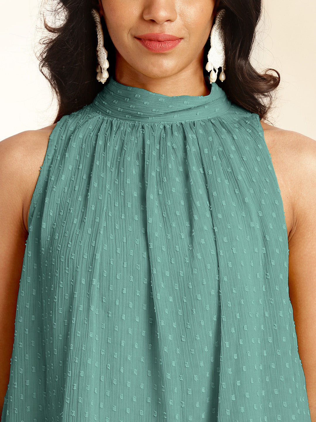 Janasya Sage Dobby Chiffon Self Design Co-Ords - Swadesiicart