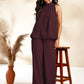Janasya Dark Chiffon Self Design Gathered Top & Bottom Set | Swadesiicart