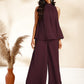 Janasya Dark Chiffon Self Design Gathered Top & Bottom Set | Swadesiicart