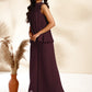 Janasya Dark Chiffon Self Design Gathered Top & Bottom Set | Swadesiicart