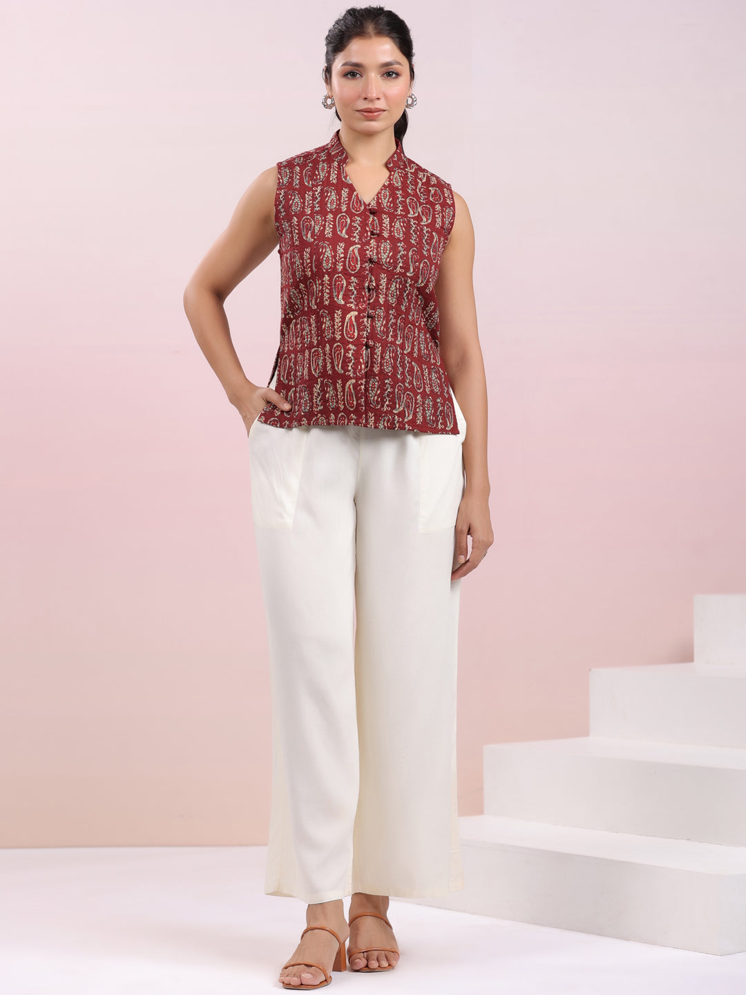 Janasya Straight Cambric Beige Jacket | Swadesiicart