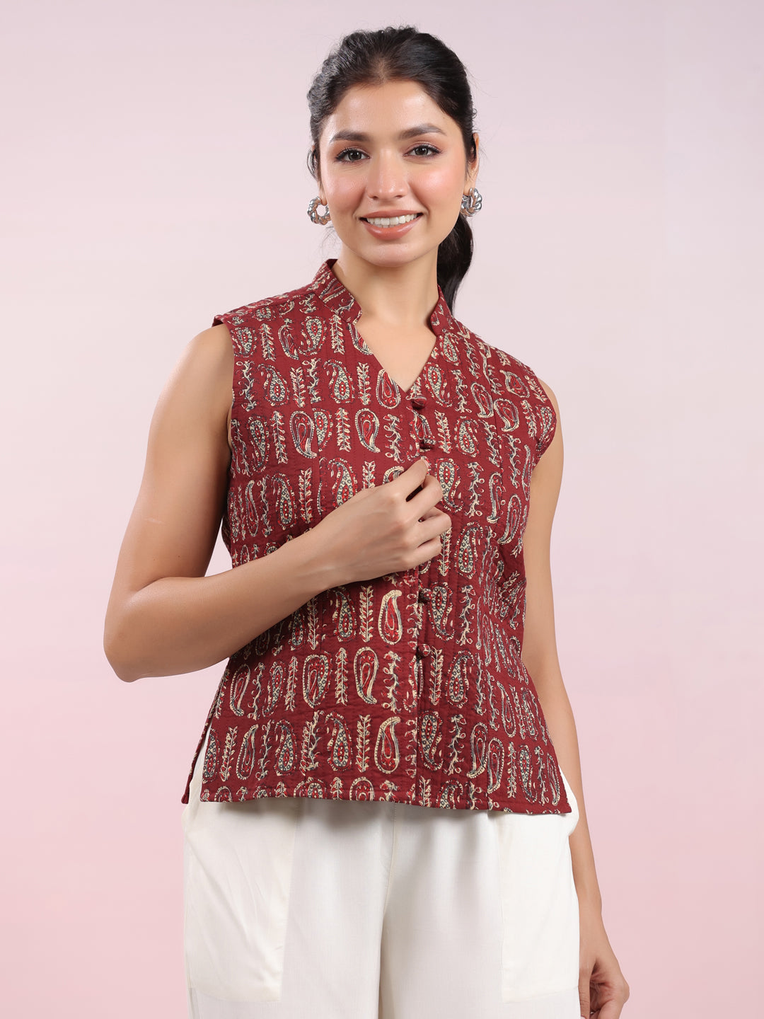 Janasya Straight Cambric Beige Jacket | Swadesiicart