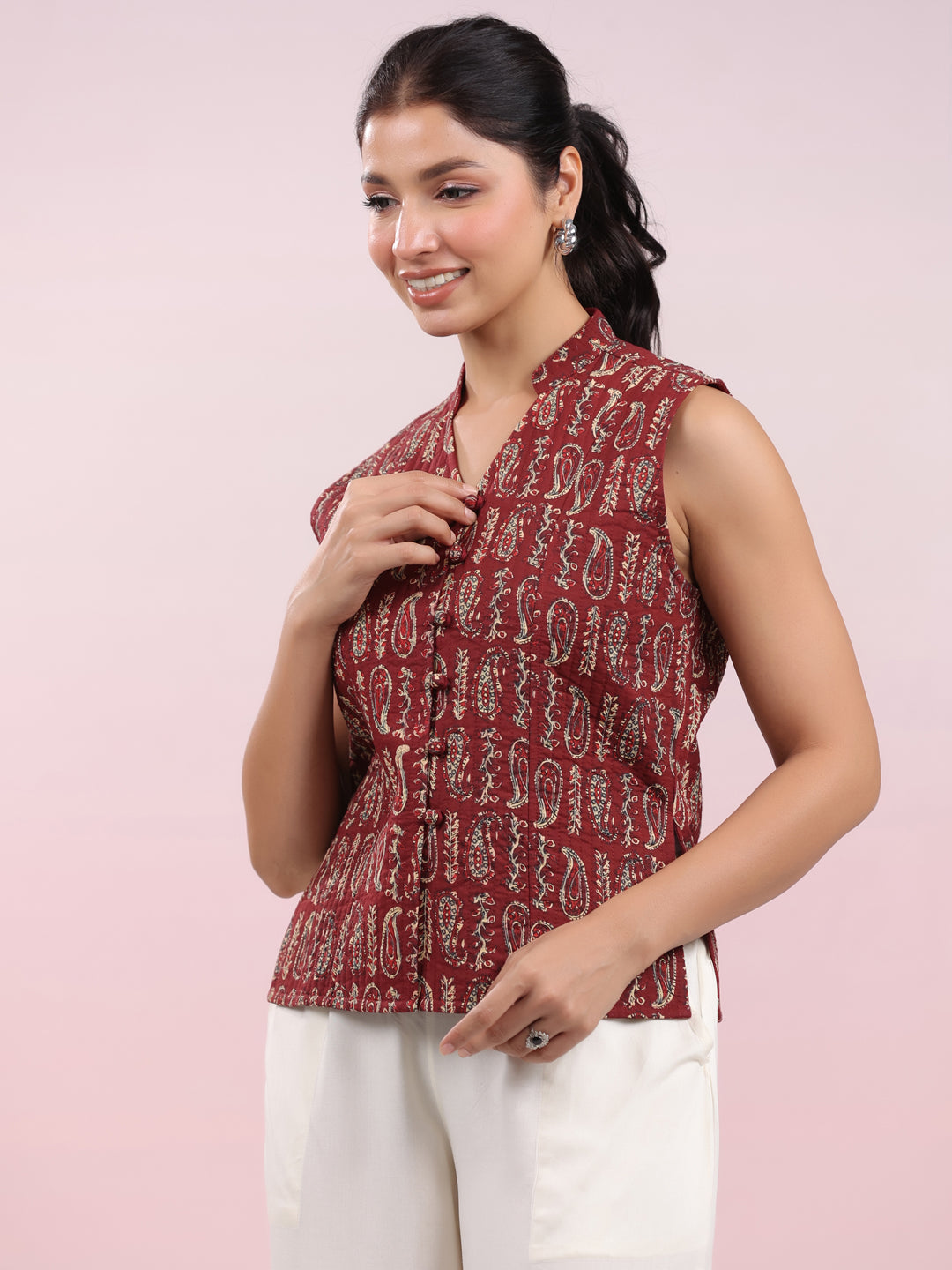 Janasya Straight Cambric Beige Jacket | Swadesiicart