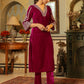 Janasya Pink Velvet Embroidered Kurta & Bottom | Swadesiicart