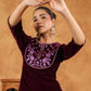 Janasya Wine Velvet Embroidered Kurta & Bottom | Swadesiicart